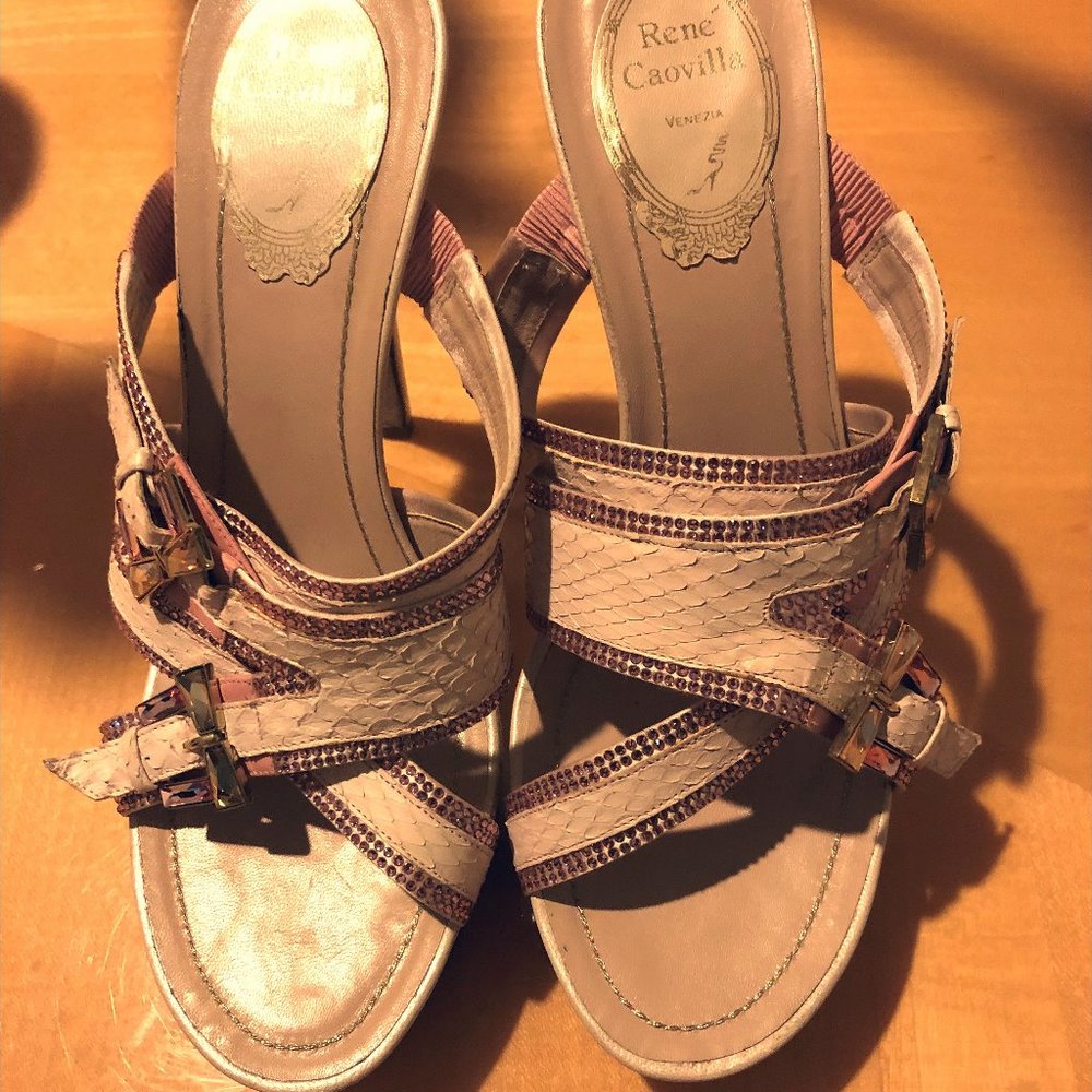 Rene Caovilla pink + gold rhinestone sl